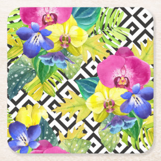 Orchideen-Begonie und Palmblätter Rechteckiger Pappuntersetzer