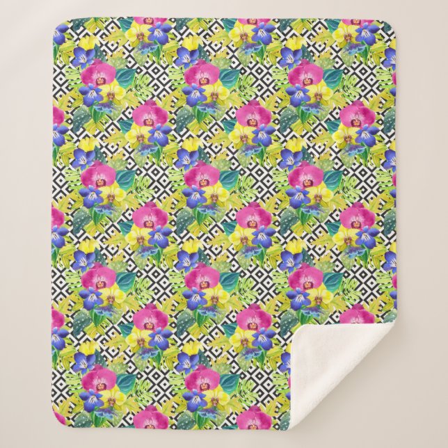 Orchideen-Begonie und Palmblätter Sherpadecke (Vorderseite)