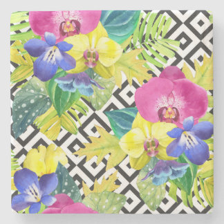 Orchideen-Begonie und Palmblätter Steinuntersetzer