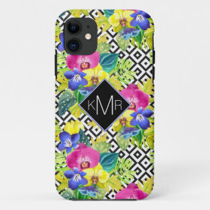 Orchideen Begonie Und Palmwedel Monogramm iPhone 11 Hülle
