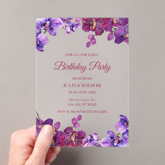 Orchideen-Blume Geburtstagsparty Acryleinladungen