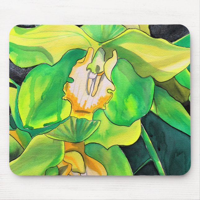 Orchideen-Blume, grün und gelb Mousepad (Vorne)