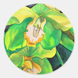 Orchideen-Blume, grün und gelb Runder Aufkleber
