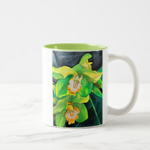Orchideen-Blume, grün und gelb Zweifarbige Tasse