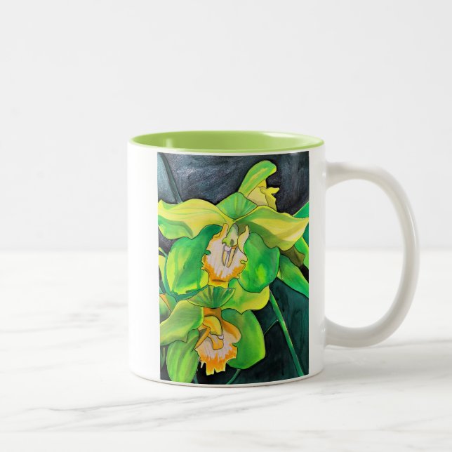 Orchideen-Blume, grün und gelb Zweifarbige Tasse (Rechts)