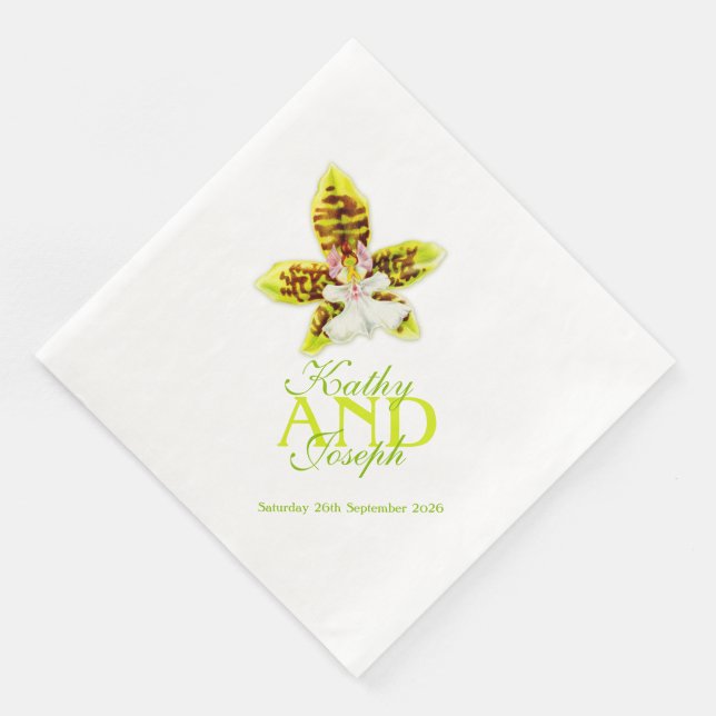 Orchideen-Blume Hochzeit mit Namen Papierserviette (Ecke)