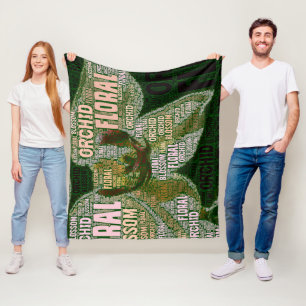 Orchideen-Blumenblüte über grüner Wort-Wolke Fleecedecke