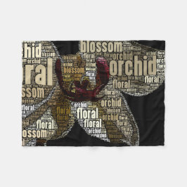Orchideen-Blumenblüten-Wort-Wolke über Schwarzem Fleecedecke