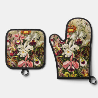 Orchideen Denusblumen Ernst Haeckel Ofenhandschuh & Topflappen-Set