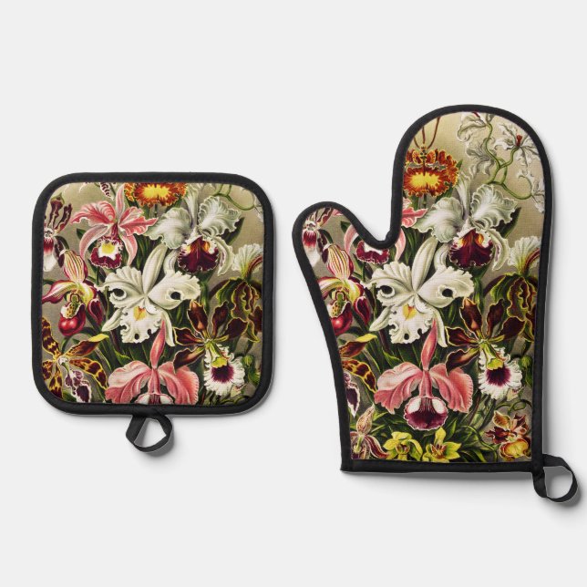 Orchideen Denusblumen Ernst Haeckel Ofenhandschuh & Topflappen-Set (Vorderseite)