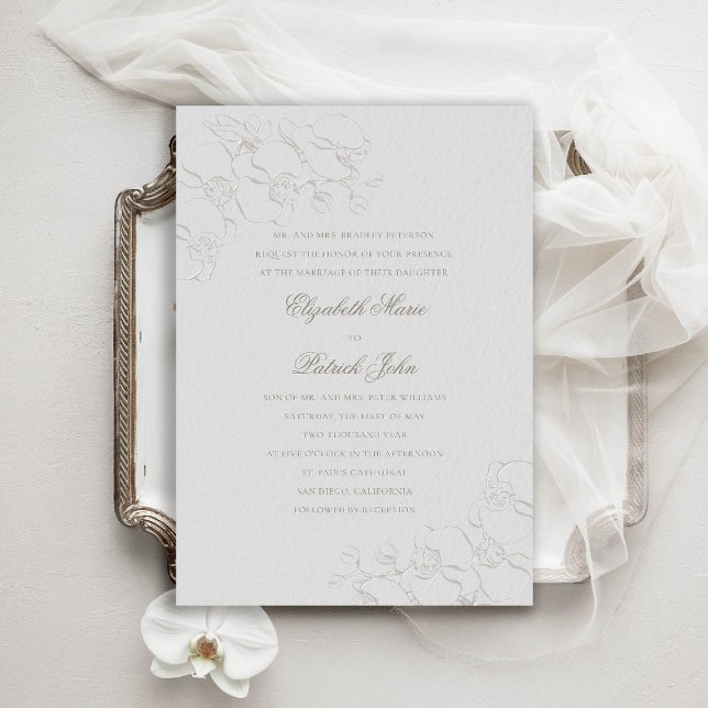 Orchideen Elfenbein Traditionelle Eltern Hochzeit Einladung (orchids wedding invitation formal traditional modern classic double frame ivory faux embossed parent)