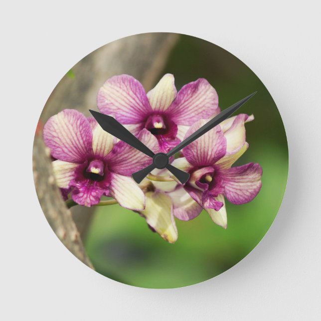 Orchideen-Freude Runde Wanduhr (Vorderseite)