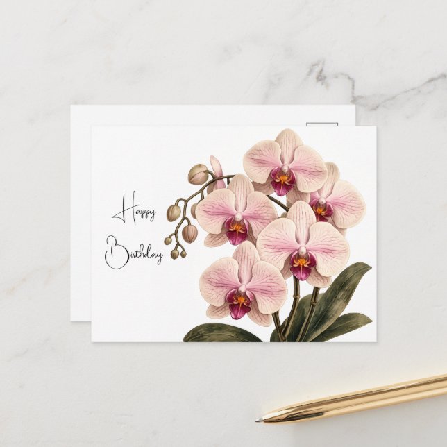Orchideen-Geburtstagskarte Postkarte (Vorderseite/Rückseite Beispiel)