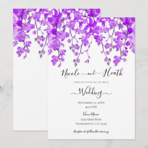 Orchideen-Hochzeit mit Wasserfarben in Lila Einladung