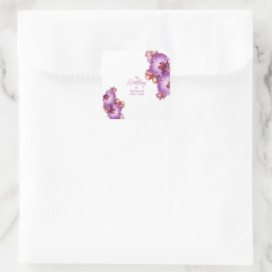 Orchideen Hochzeitsaufkleber Quadratischer Aufkleber