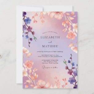Orchideen-Korallen-Bemalte Hochzeit Einladung