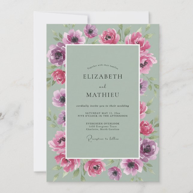 Orchideen-Mint-Anemone-Hochzeit Einladung (Vorderseite)