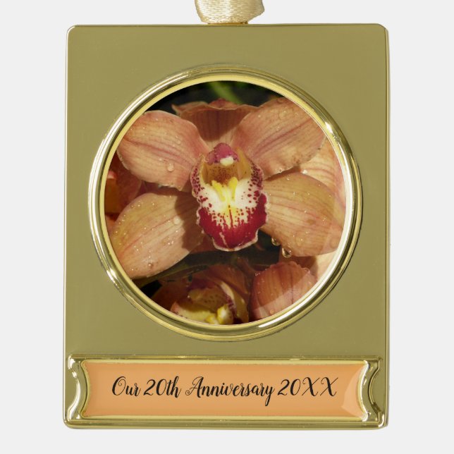 Orchideen mit Raindrops floral Banner-Ornament Gold (Vorderseite)