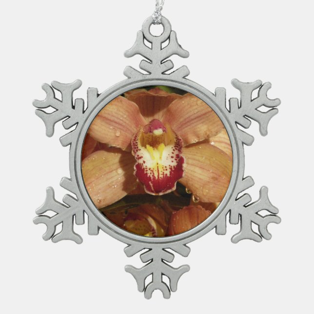 Orchideen mit Raindrops floral Schneeflocken Zinn-Ornament (Vorderseite)