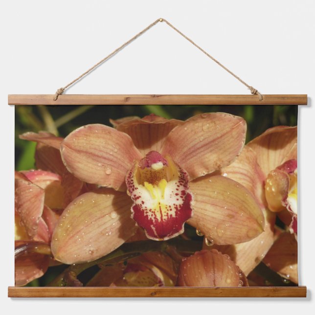 Orchideen mit Raindrops floral Wandteppich Mit Holzrahmen (Vorne)
