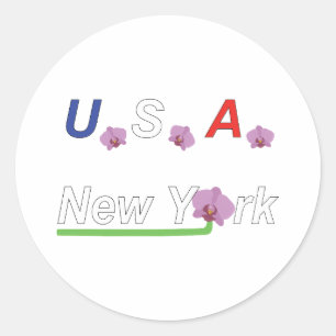 Orchideen mit Text in New York Runder Aufkleber