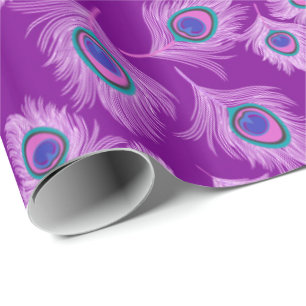 Orchideen-Pfau-Federn auf Amethyst Lila Geschenkpapier