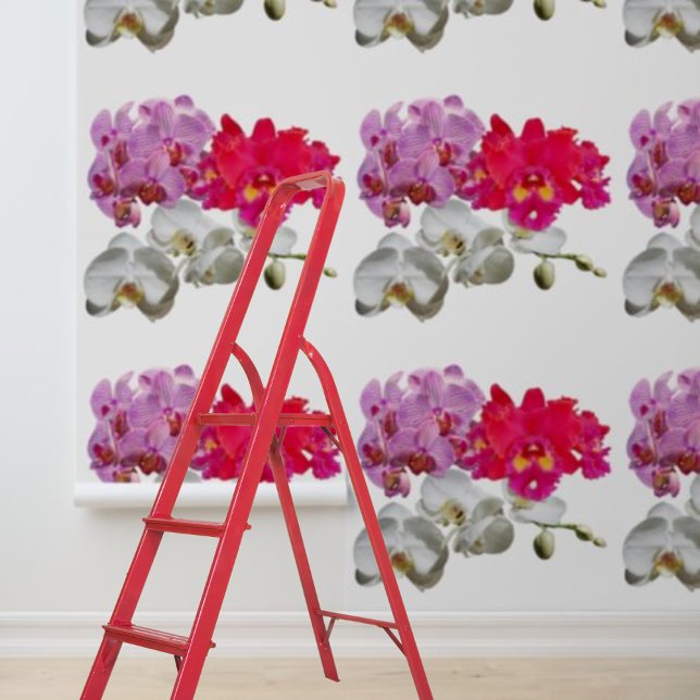 Orchideen Rosa Rosa Blütenleber Tapete (Orchids Pink White Red Floral Peel Stick Wallpaper)