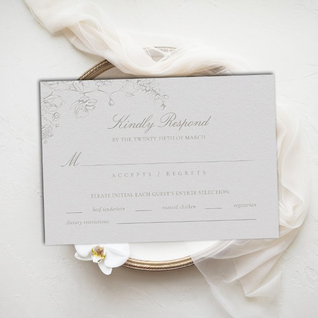 Orchideen Träumerei Elfenbein Formelle Traditionel (orchid wedding rsvp meal card art sketch romantic modern classic formal elegant ivory)