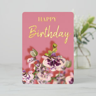 Orchideen Tropische Blumen Happy Birthday Echtgold Folien Feiertagskarte