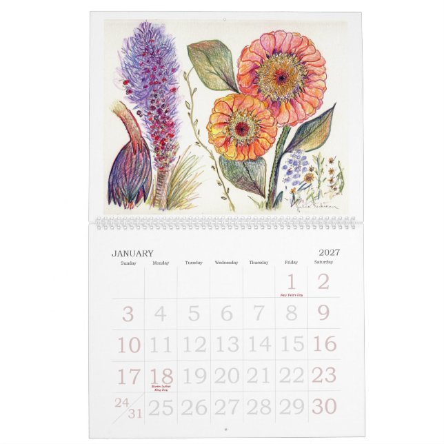 Orchideen und andere Blumen Kalender (Jan 2027)