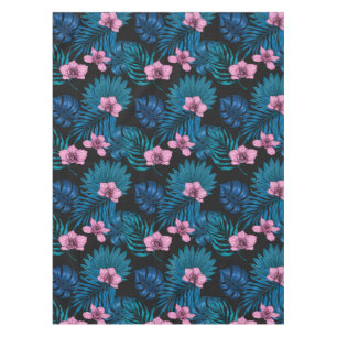 Orchideen und Blätter aus Palmen, rosa und blau au Tischdecke