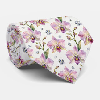 Orchideen und Diamanten Faux-Seide Krawatte