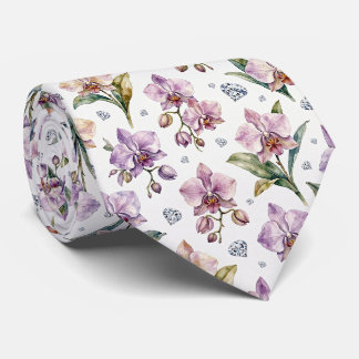 Orchideen und Diamanten Faux-Seide Krawatte