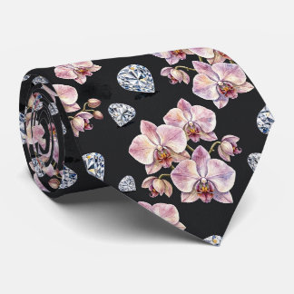Orchideen und Diamanten Faux-Seide Krawatte