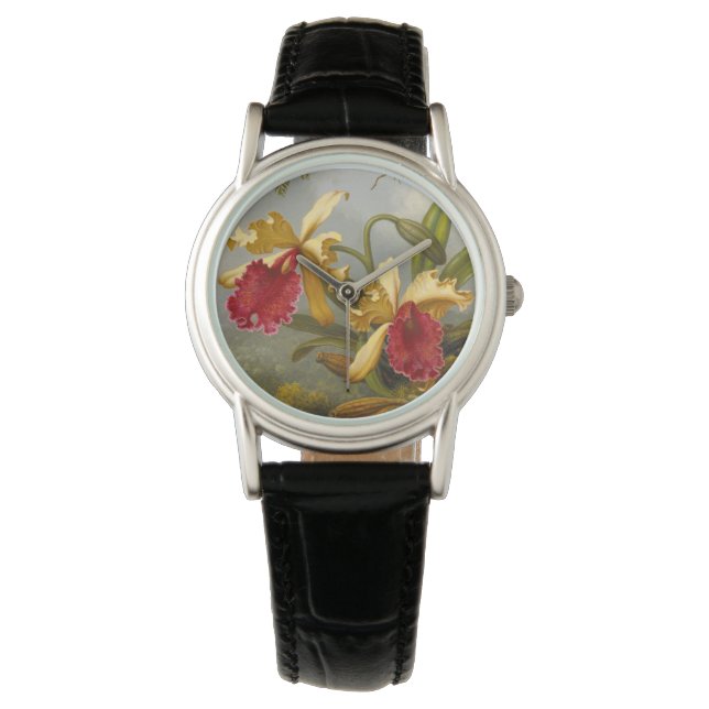 Orchideen und Hummingbird Heade Armbanduhr (Vorderseite)