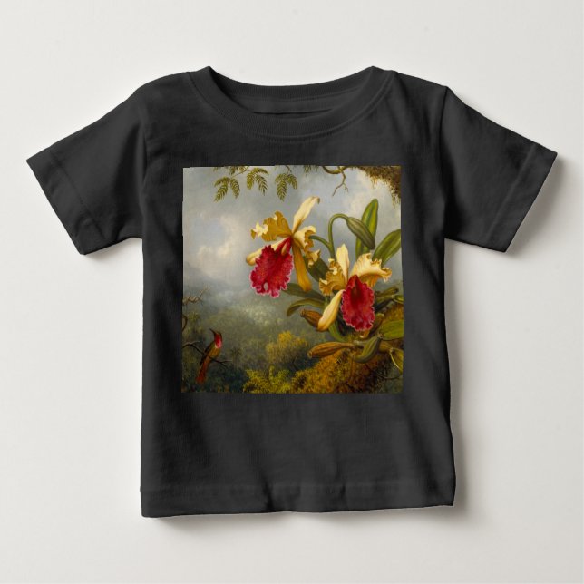 Orchideen und Hummingbird Heade Baby T-shirt (Vorderseite)