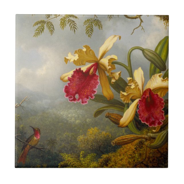 Orchideen und Hummingbird Heade Fliese (Vorderseite)
