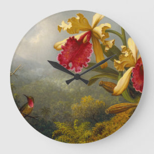Orchideen und Hummingbird Heade Große Wanduhr