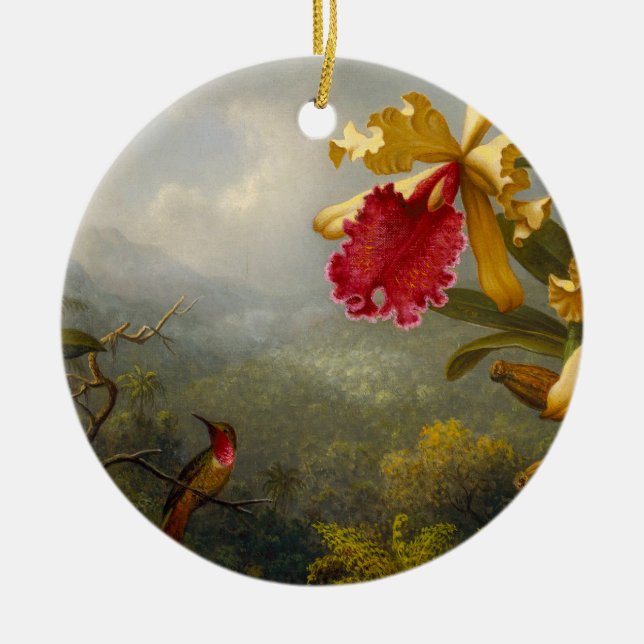Orchideen und Hummingbird Heade Keramik Ornament (Vorne)