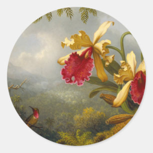 Orchideen und Hummingbird Heade Runder Aufkleber