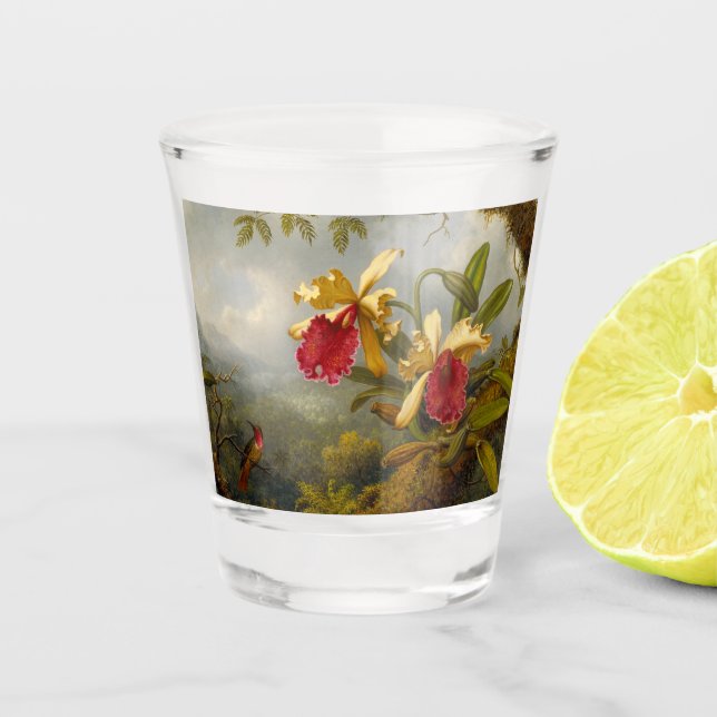 Orchideen und Hummingbird Heade Schnapsglas (Vorderseite)