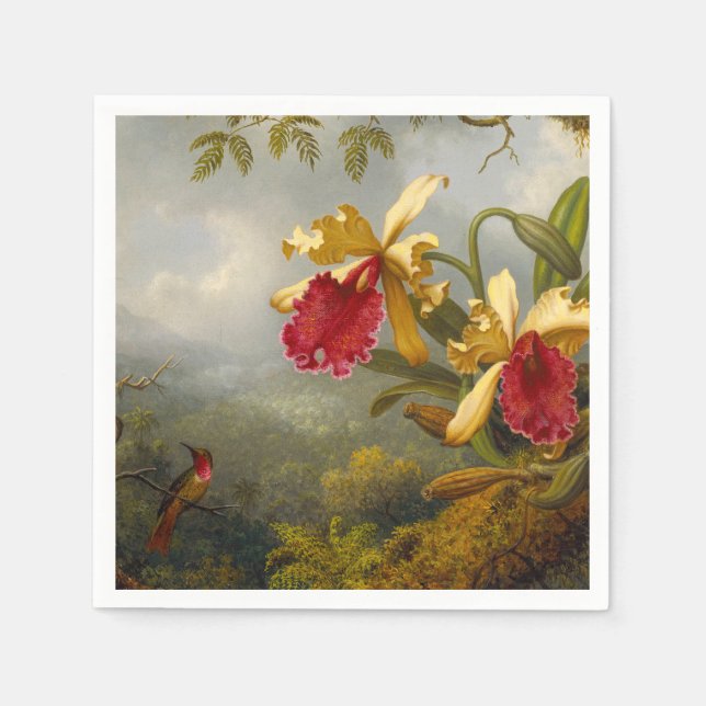 Orchideen und Hummingbird Heade Serviette (Vorderseite)