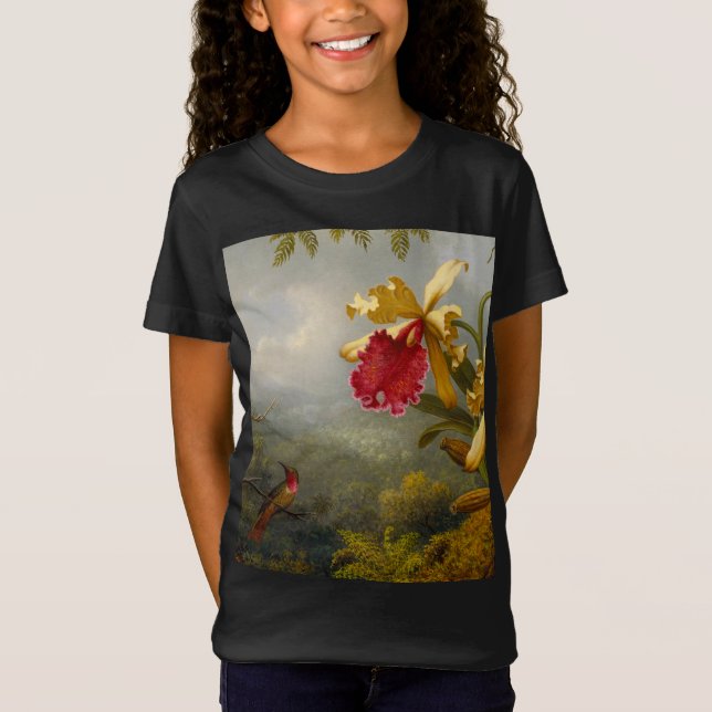 Orchideen und Hummingbird Heade T-Shirt (Vorderseite)