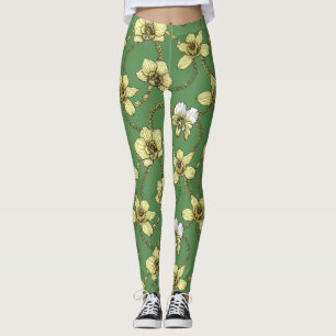 Orchideen und Ketten, gelb und kelgrün Leggings