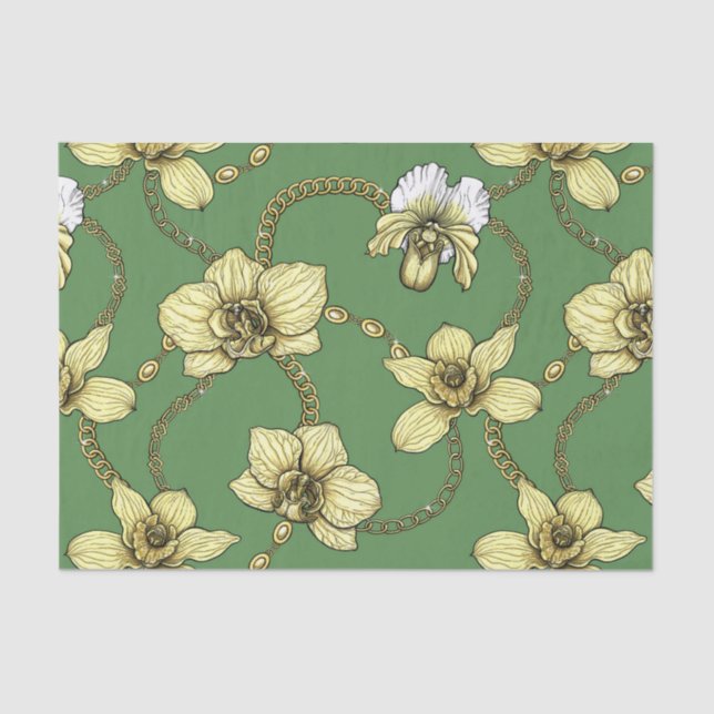 Orchideen und Ketten, gelb und kelgrün Seidenpapier (Vorderseite)