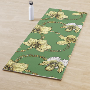 Orchideen und Ketten, gelb und kelgrün Yogamatte