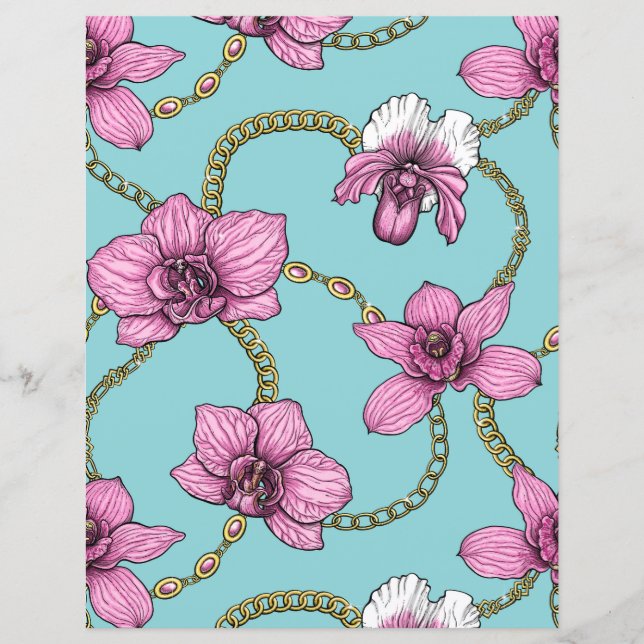 Orchideen und Ketten, rosa und blau (Vorderseite)