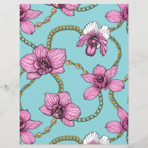 Orchideen und Ketten, rosa und blau