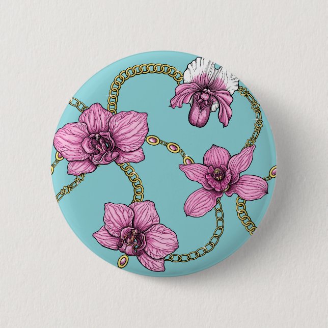 Orchideen und Ketten, rosa und blau Button (Vorderseite)