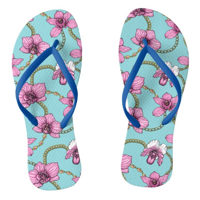 Orchideen und Ketten, rosa und blau Flip Flops (Fußbett)
